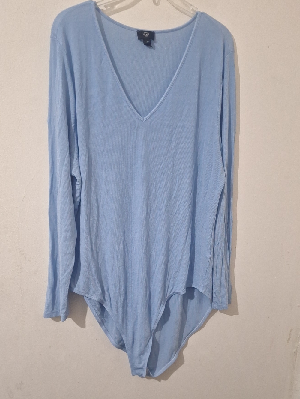 River Island Plus Light Blue V-Neck Long Sleeve Women's bodysuit
